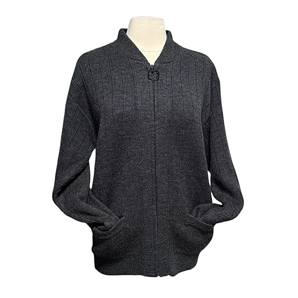 Northern Isles Gray Full Zip Ribbed Knit Cardigan Sweater Size Large